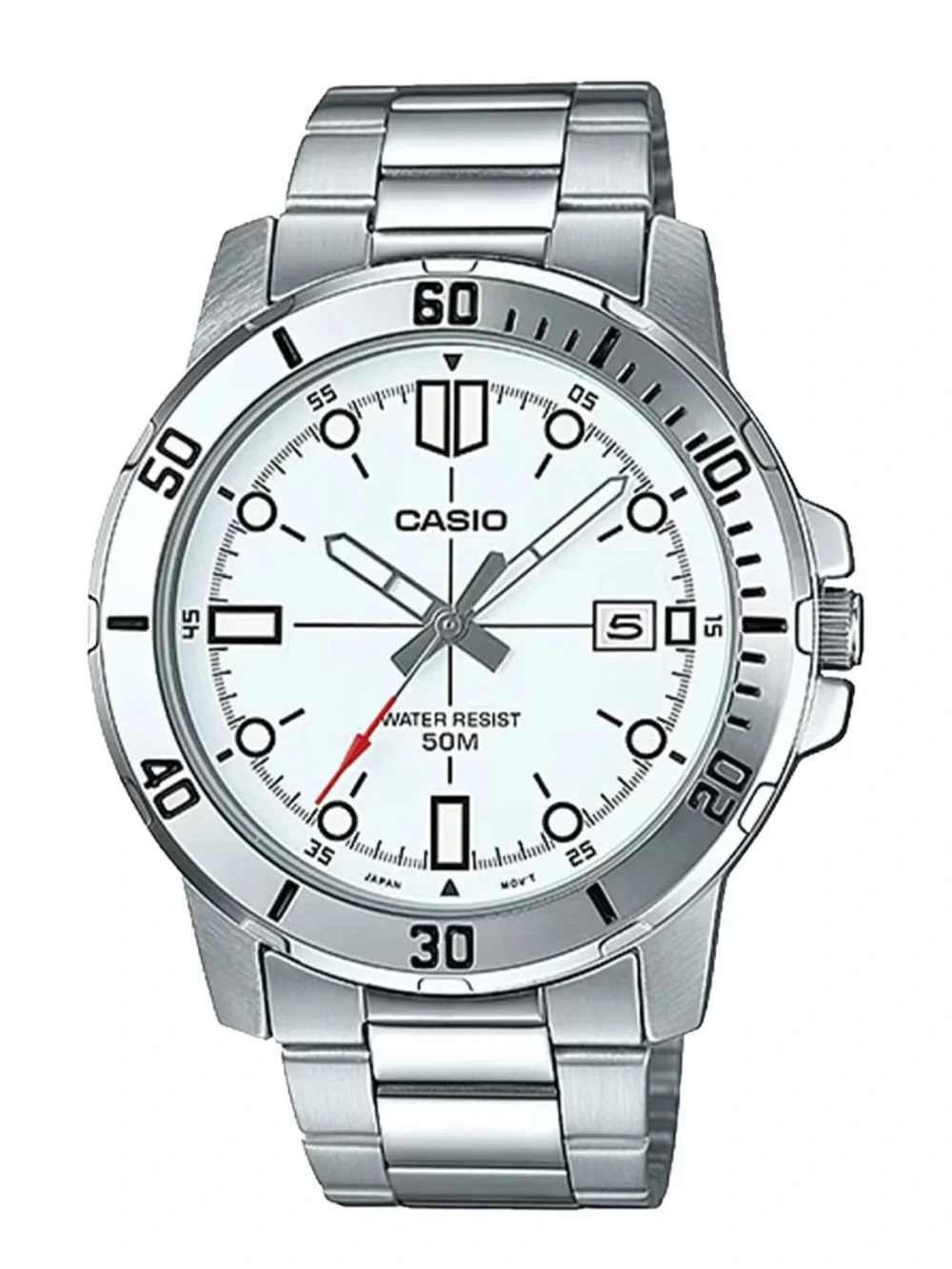 Casio Men's MTP-VD01D-7EVCF Classic Diver Style 50M Silver Watch White Dial NEW